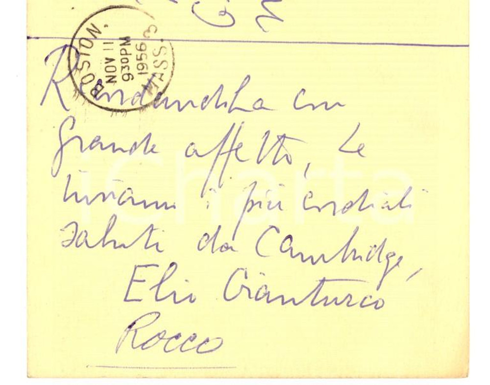 Autografo originale 1956 BOSTON Elio GIANTURCO  Cartolina postale a un collega Autografo 1