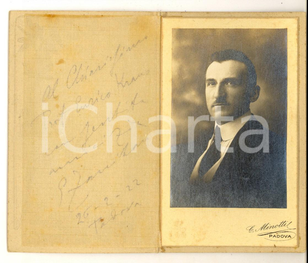 Fotografia d epoca originale 1922 PADOVA Ritratto di G. ZANIBONI con dedica Foto Carlo MINOTTI CDV 1