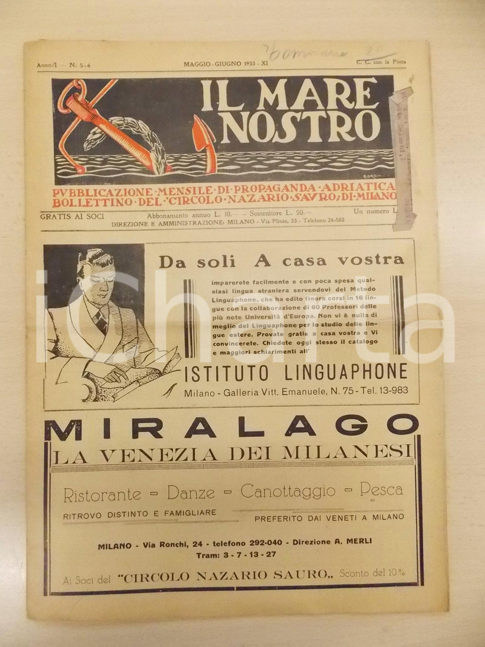Giornale, rivista storica 1933 IL MARE NOSTRO NiccolÃ² Tommaseo e la Dalmazia  Rivista anno VI nÂ° 56 1