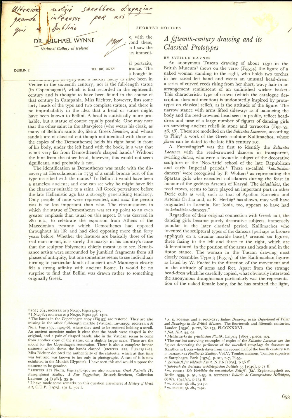 Libro, pubblicazione d epoca 1979 Michael WYNNE A portait by Andrea Celesti  Autografo 6 pp. 1