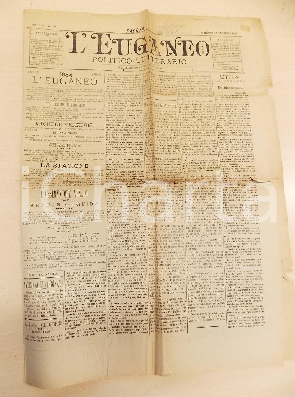 Giornale, rivista storica 1883 PADOVA L EUGANEO Il Tonchino in guerra  Giornale anno II nÂ° 354 1