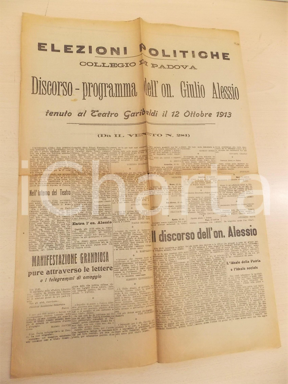 Giornale, rivista storica 1913 ELEZIONI PADOVA Discorso  programma on. Giulio ALESSIO  Giornale 1