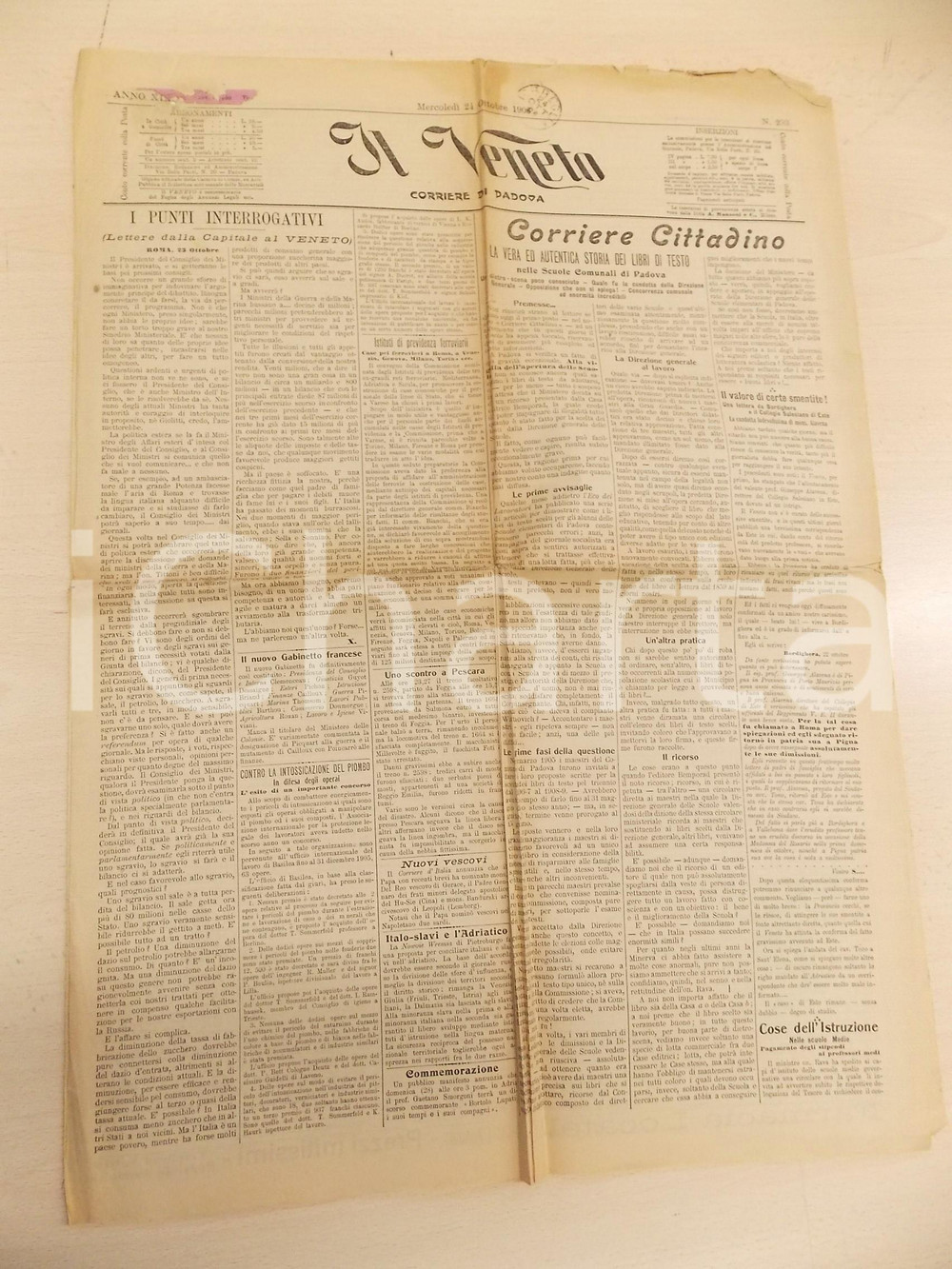 Giornale, rivista storica 1906 IL VENETO PADOVA Errori nei libri di testo per le scuole comunali Giornale 1