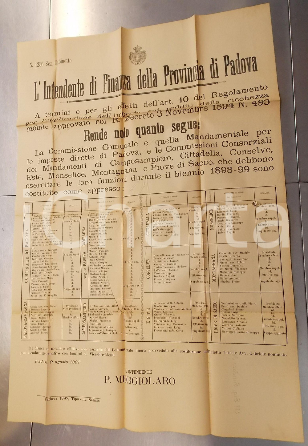 1897 PADOVA FINANZA - Commissioni per le imposte dirette - Membri *Manifesto
