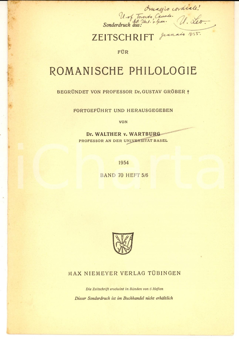 Libro, pubblicazione d epoca 1954 Ulrich LEO Das Sonett mit zwei Anfangen  Invio autografo  14 pp. 1