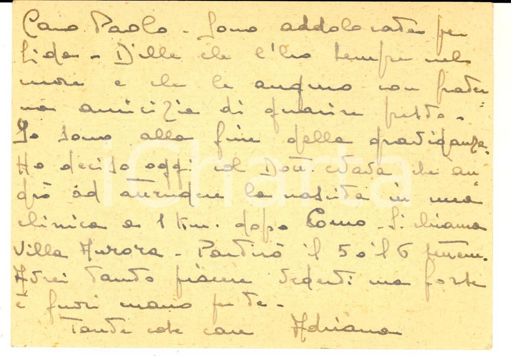 Autografo originale 1943 CREMONA Adriana MOLA FARINACCI a fine gravidanza  Cartolina AUTOGRAFA 1