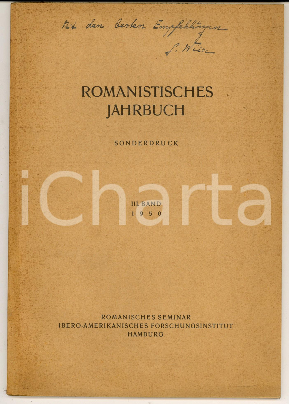 Libro, pubblicazione d epoca 1950 Georg WEISE Maniera und pellegrino: zwei LieblingswÃ¶rter  Invio AUTOGRAFO 1