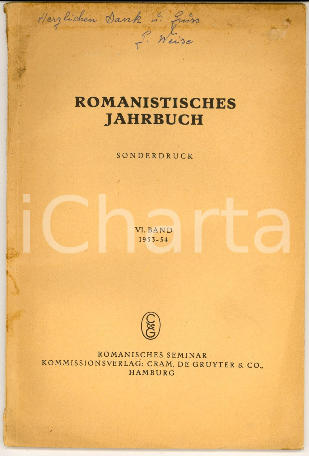 Libro, pubblicazione d epoca 1953 Georg WEISE Das religiose und kirchliche Element  Invio AUTOGRAFO 1