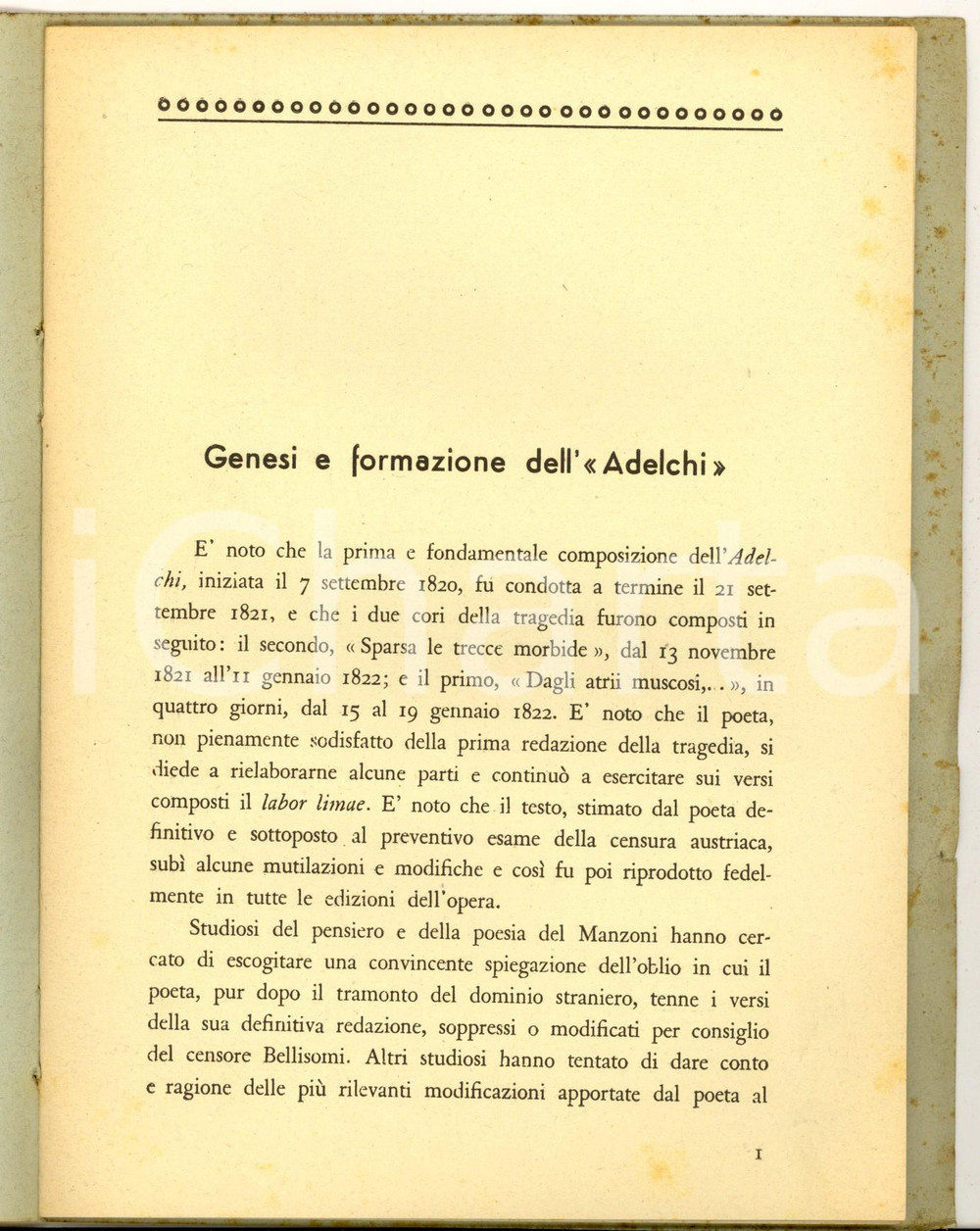 Libro, pubblicazione d epoca 1942 Rosario VERDE Genesi e formazione dell  Adelchi  Estratto 32 pp. 1