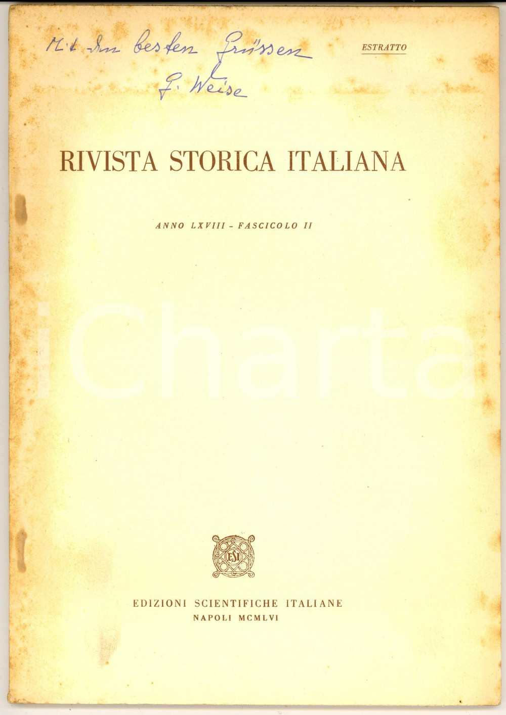 Libro, pubblicazione d epoca 1956 Georg WEISE Il duplice concetto di Rinascimento  Invio AUTOGRAFO 1