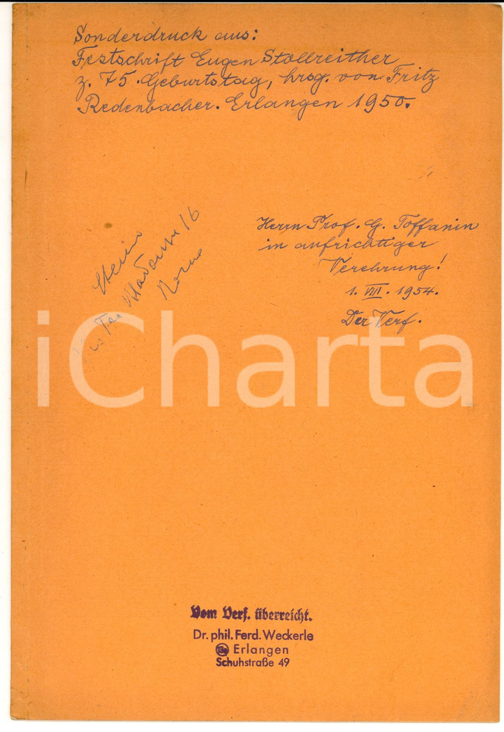 Libro, pubblicazione d epoca 1954 Ferdinand WECKERLE Carmen alpestre  Invio AUTOGRAFO 14 pp. 1