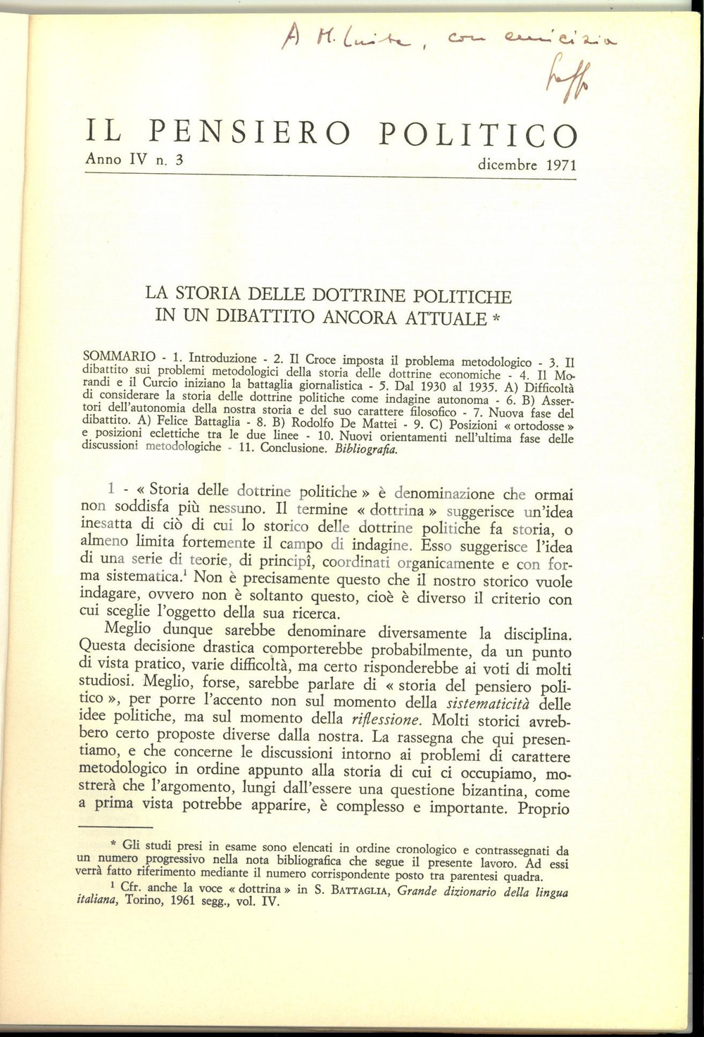 Libro, pubblicazione d epoca 1971 Saffo TESTONI La storia delle dottrine politiche  AUTOGRAFO 74 pp. 1