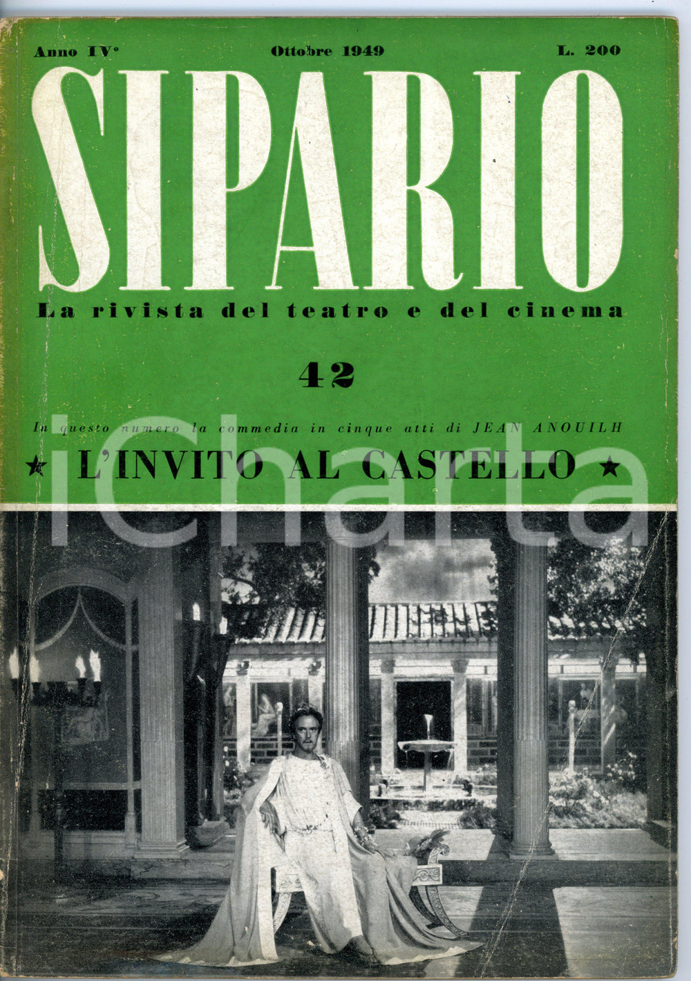 1949 SIPARIO Jean ANOUILH L'invito al castello / Commedia - Rivista anno IV NÂ°42 Rivista d'epoca con numerose illustrazioni b/n. CONDIZIONI: POOR (buone condizioni interne, ma piegature, strappetti e macchie in copertina)FORMATO: 20x28 cmPAGINE: 72    originale e autentica 1
