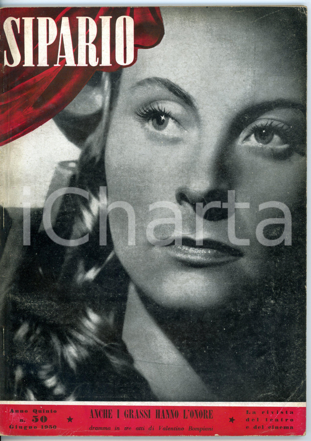 1950 SIPARIO Valentino BOMPIANI Anche i grassi hanno l'onore - Anno V N.50 Rivista d'epoca con numerose illustrazioni b/n. CONDIZIONI: FAIR (buone condizioni interne, ma gualciture e timbro sovraimpresso in copertina; abrasioni al dorso)FORMATO: 20x28 cmPAGINE: 72    originale e autentica 1