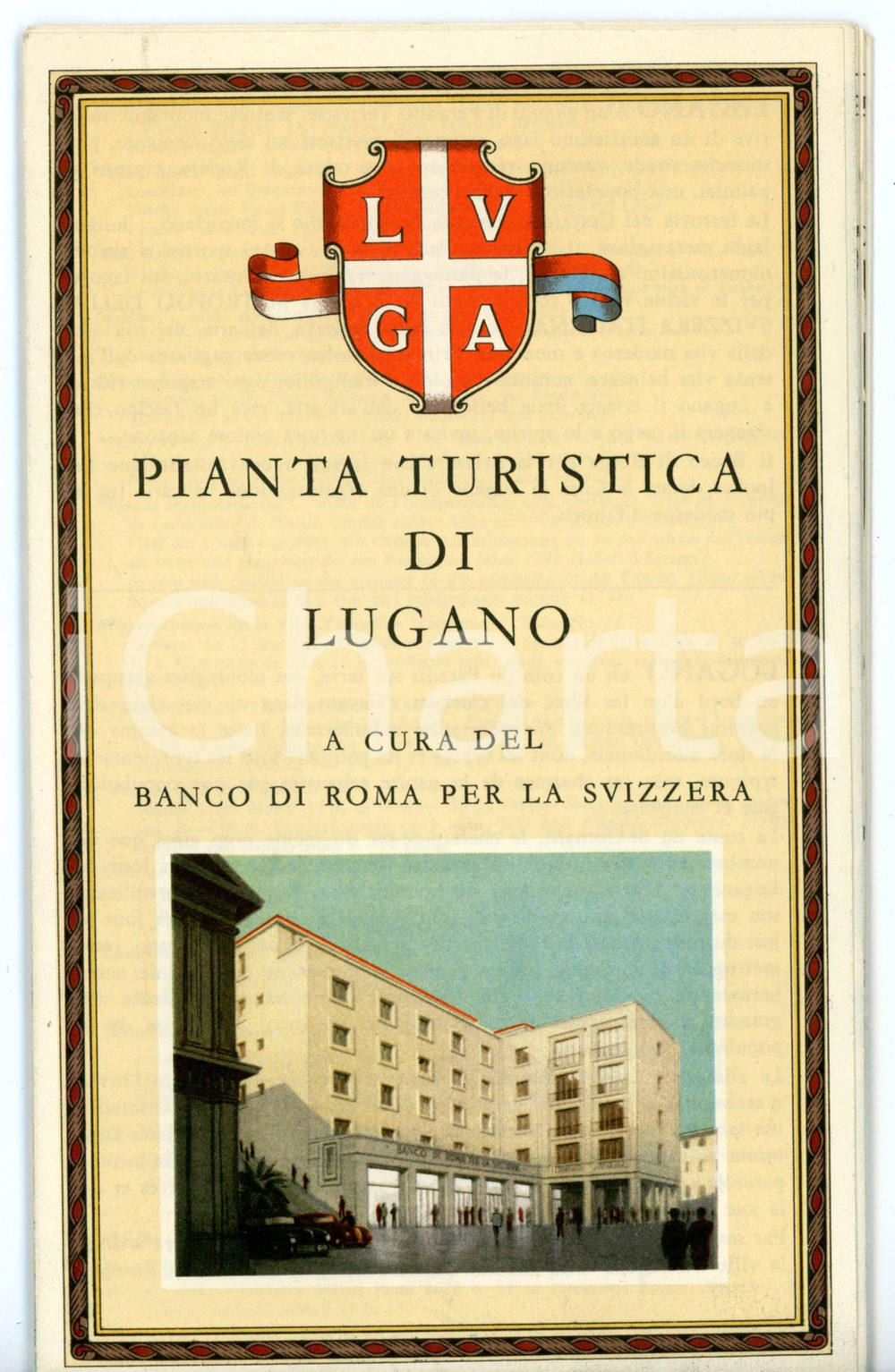Mappa, planimetria storica 1970 ca LUGANO Pianta turistica a colori Ed. BANCO DI ROMA PER LA SVIZZERA 1