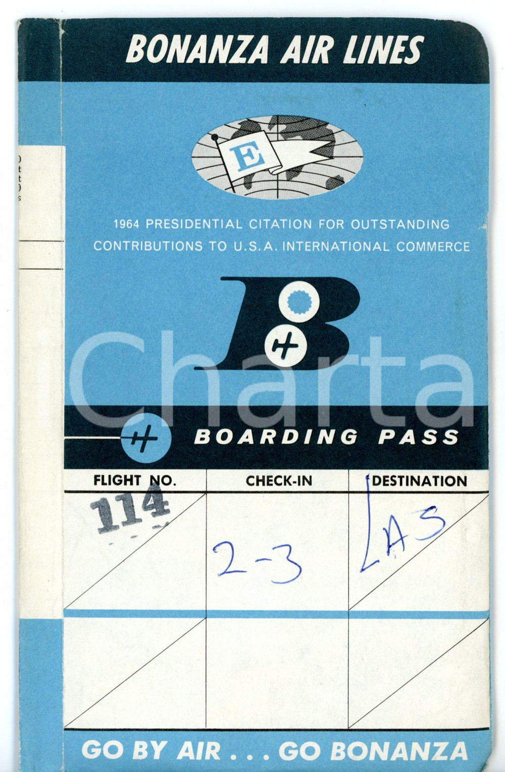 Materiale pubblicitario d’epoca 1964 BONANZA AIR LINES Due biglietti passeggeri PHOENIX  LAS VEGAS 10x17 cm 1
