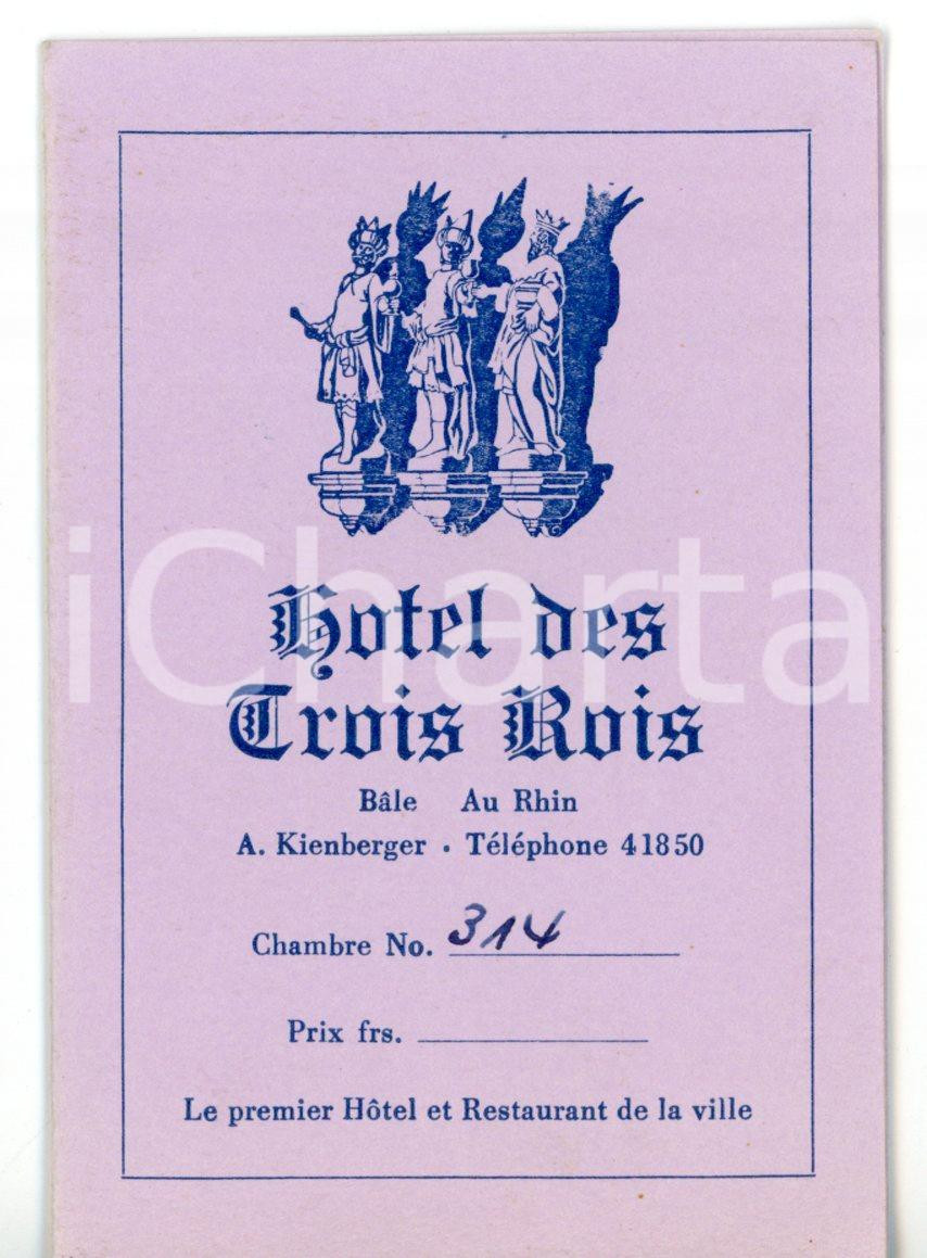 Materiale pubblicitario d’epoca 1850 ca BALE BASILEA  Hotel DES TROIS ROIS Mappa della cittÃ  7x10 cm 1