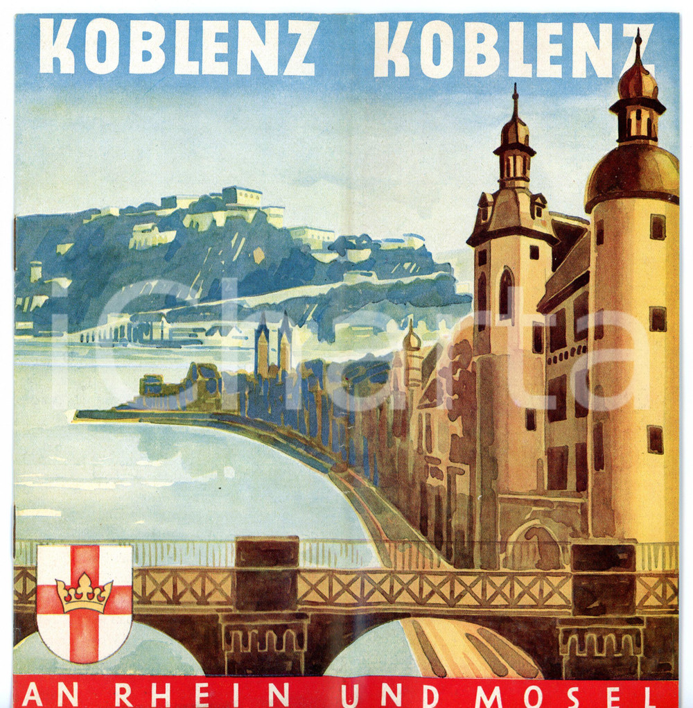 Materiale pubblicitario d’epoca 1951 KOBLENZ An Rhein und Mosel Brochure VINTAGE  ILLUSTRATA 10x21 cm 1