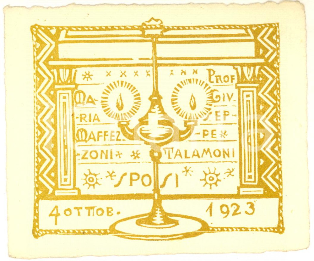 Oggetto da collezione cartaceo 1923 VARESE Nozze prof. Giuseppe TALAMONI  Maria MAFFEZZONI  Biglietto 1