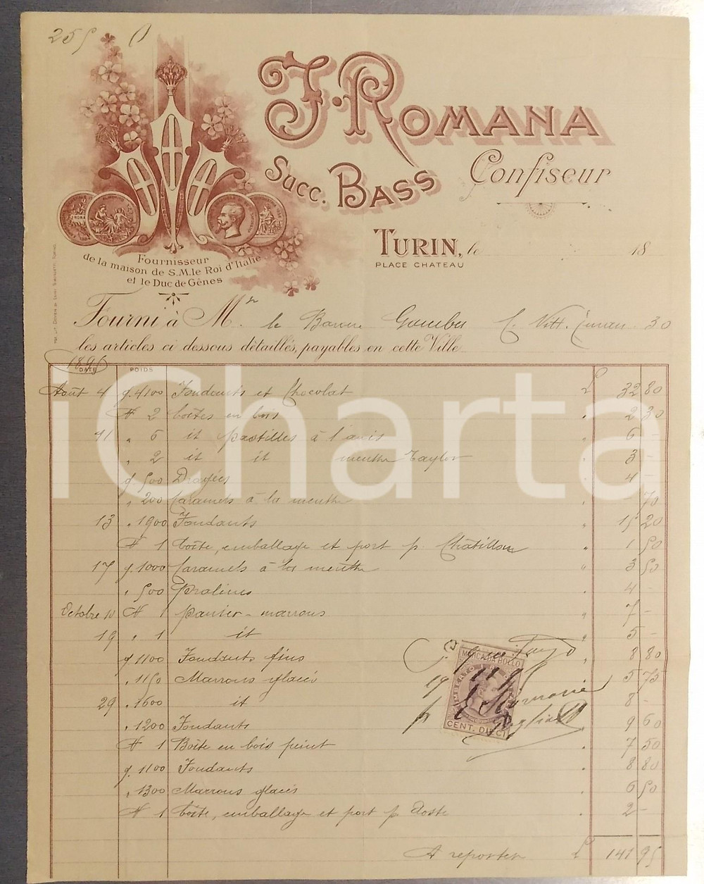 Documento originale, autentico 1896 TORINO Piazza Castello  Confezioni ROMANA Successore BASS  Fattura 1