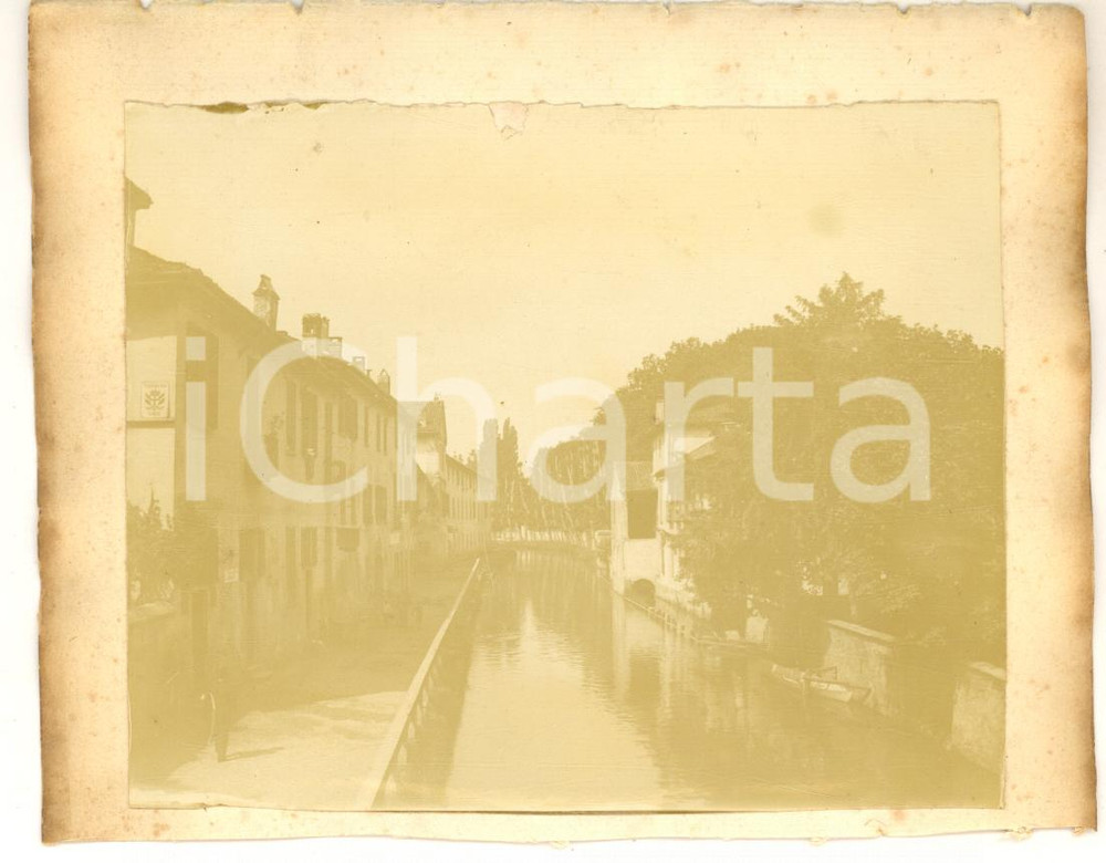 Fotografia d epoca originale 1900 ca AREA DI MILANO Veduta di un naviglio  Foto VINTAGE 13x10 cm 1