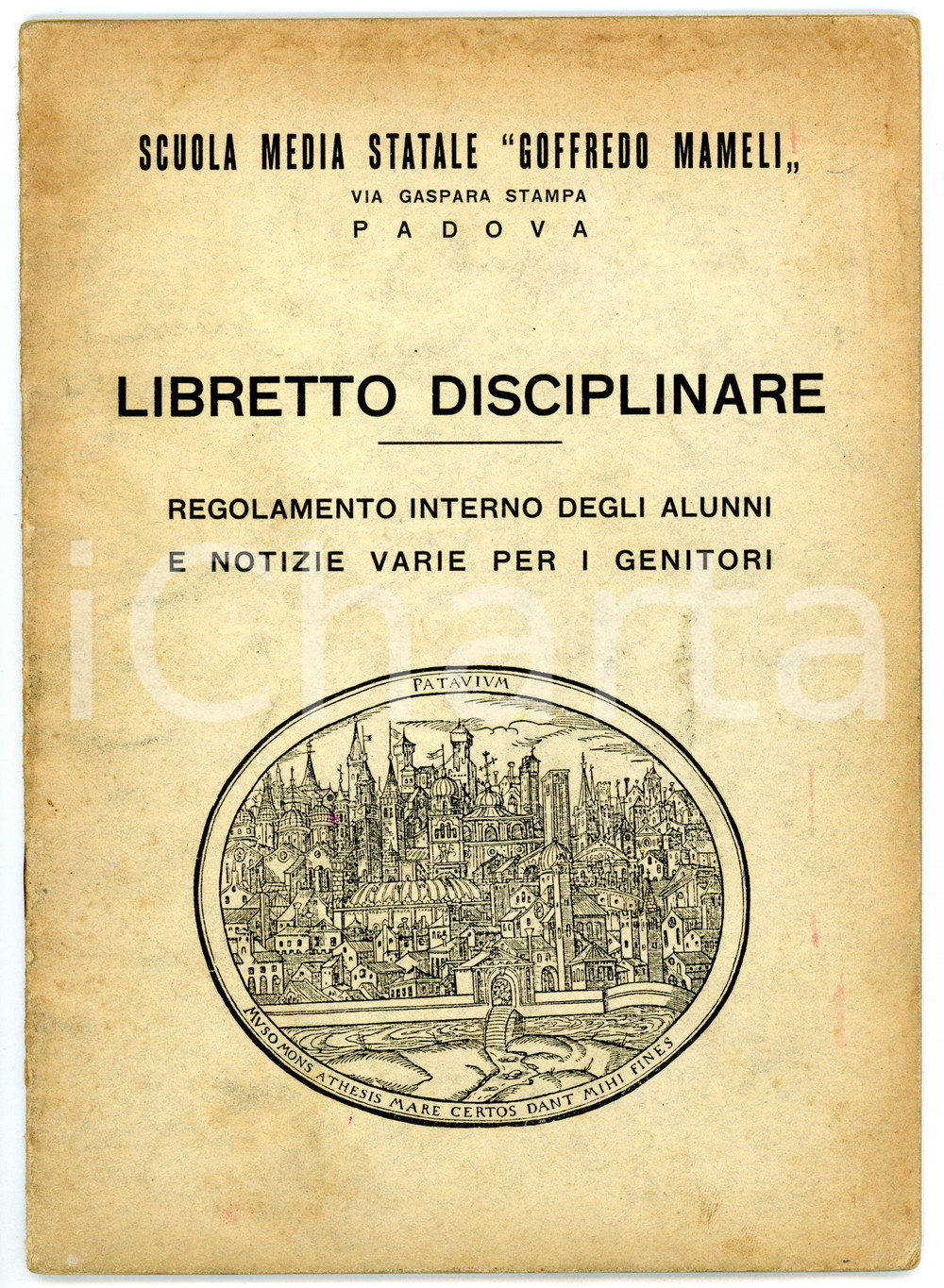Oggetto da collezione cartaceo 1967 PADOVA Scuola media Goffredo Mameli  Libretto disciplinare 24 pp. 1