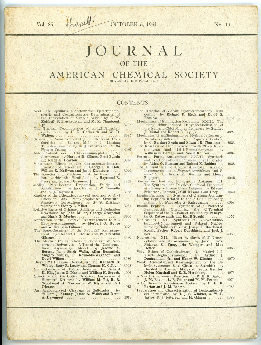 Libro, pubblicazione d epoca 1961 AMERICAN CHEMICAL SOCIETY Acidbase equilibria in acetonitrile  NÂ° 19 1