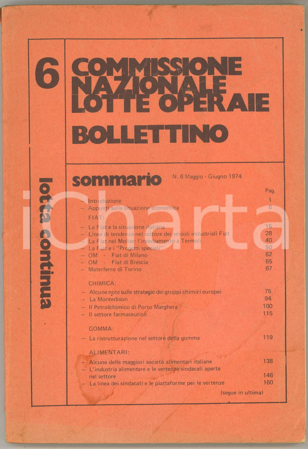 Giornale, rivista storica 1974 LOTTA CONTINUA Commissione Nazionale Lotte Operaie  Bollettino nÂ° 6 FIAT 1