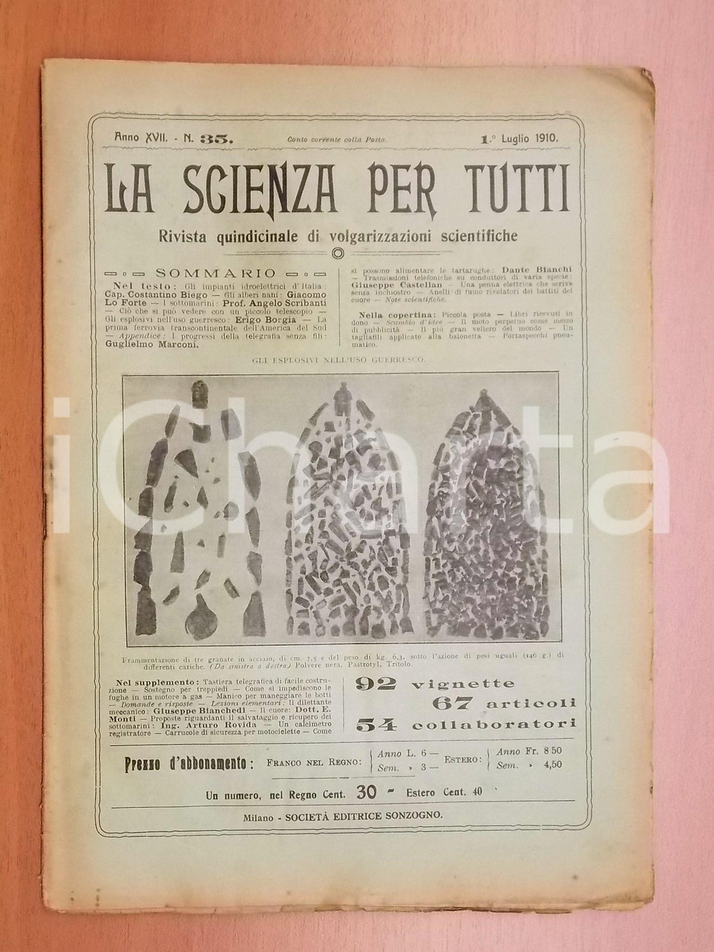 Giornale, rivista storica 1910 LA SCIENZA PER TUTTI Impianto idroelettrico dell Adamello  Rivista nÂ° 35 1