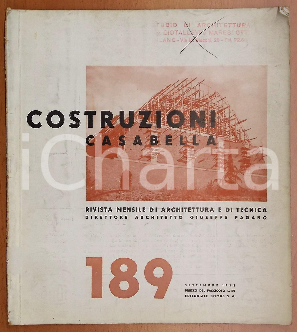 Giornale, rivista storica 1943 COSTRUZIONI CASABELLA Circolo ippico a Bologna Rivista anno XVI nÂ° 189 1