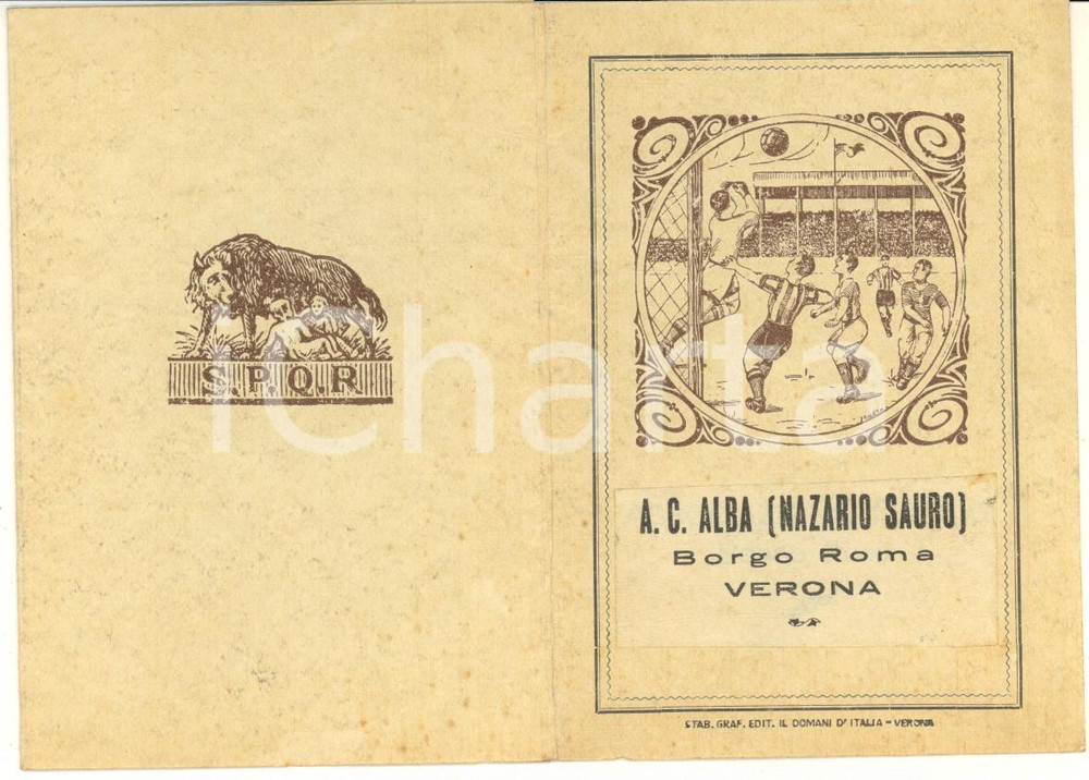 Oggetto da collezione cartaceo 1937 VERONA   A.C. ALBA Nazario Sauro  Tessera di riconoscimento 1