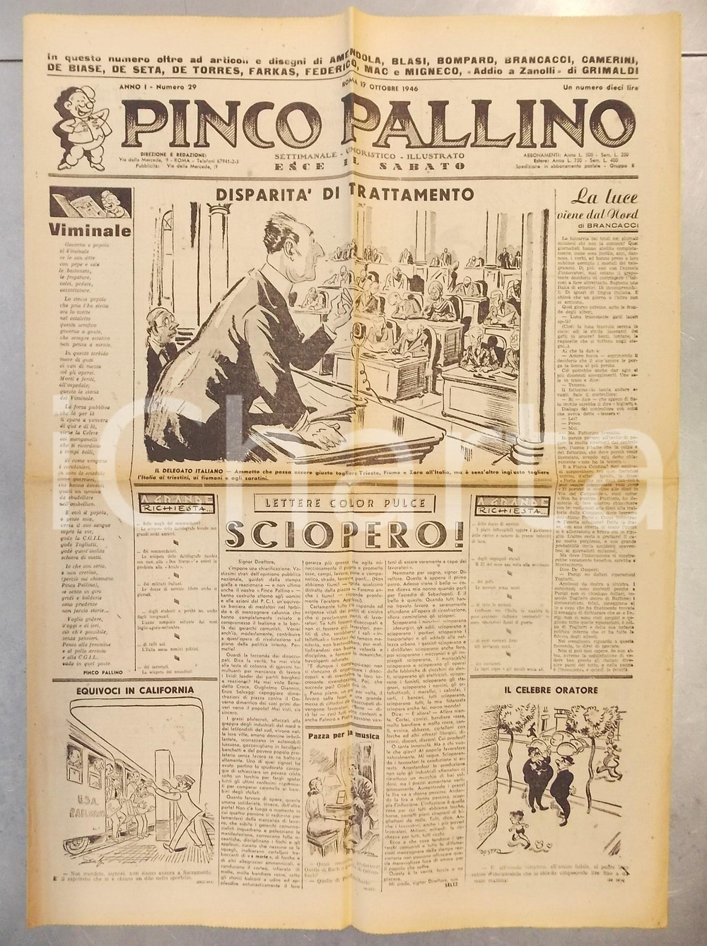 Giornale, rivista storica 1946 PINCO PALLINO Trieste italiana  Addio a Werther Zanolli  Settimanale 1