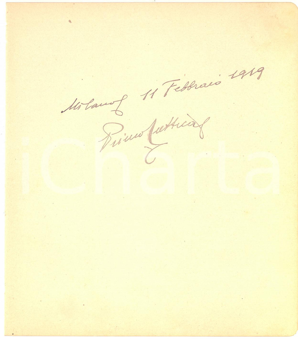 Autografo originale 1919 MILANO Attore Primo CUTTICA  Pagina con AUTOGRAFO 1