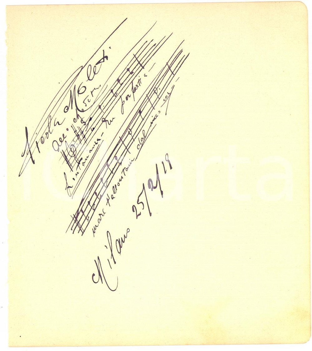 1919 MILANO Compositore Nicola MOLETI - AUTOGRAFO con partitura Pagina con frammento di partitura autografa del compositore.CONDIZIONI: G    originale e autentica 1