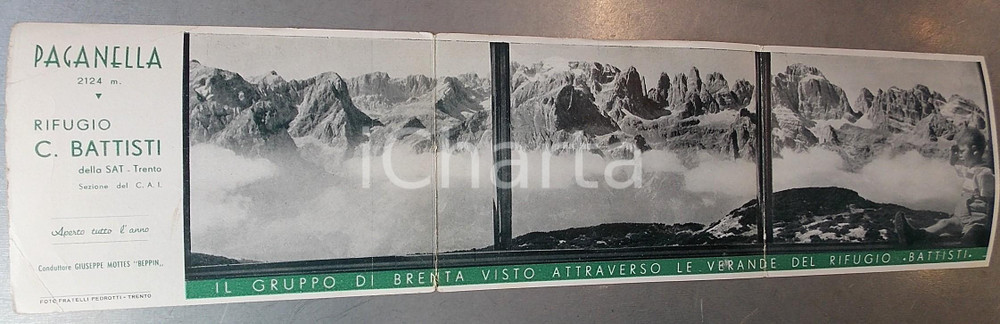 Materiale pubblicitario d’epoca 1947 DOLOMITI Monte PAGANELLA  Rifugio C. Battisti  Pieghevole VINTAGE 1