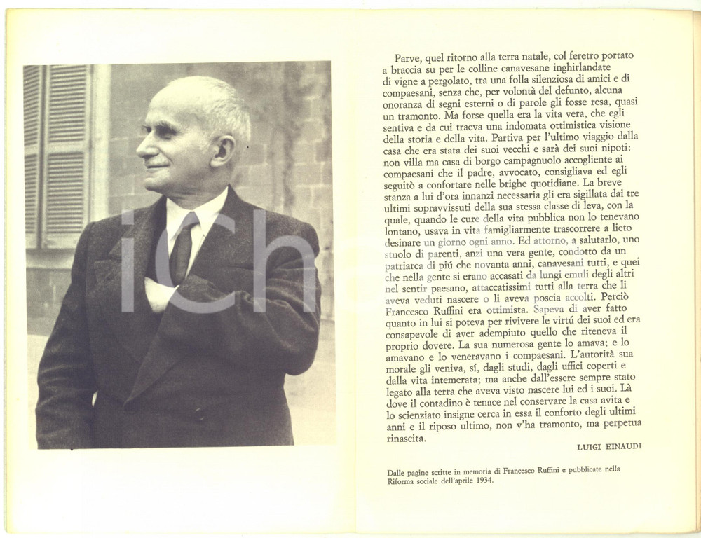 Libro, pubblicazione d epoca 1961 s.l. Ricordo di Luigi EINAUDI  Pubblicazione a cura della famiglia 8 pp. 1