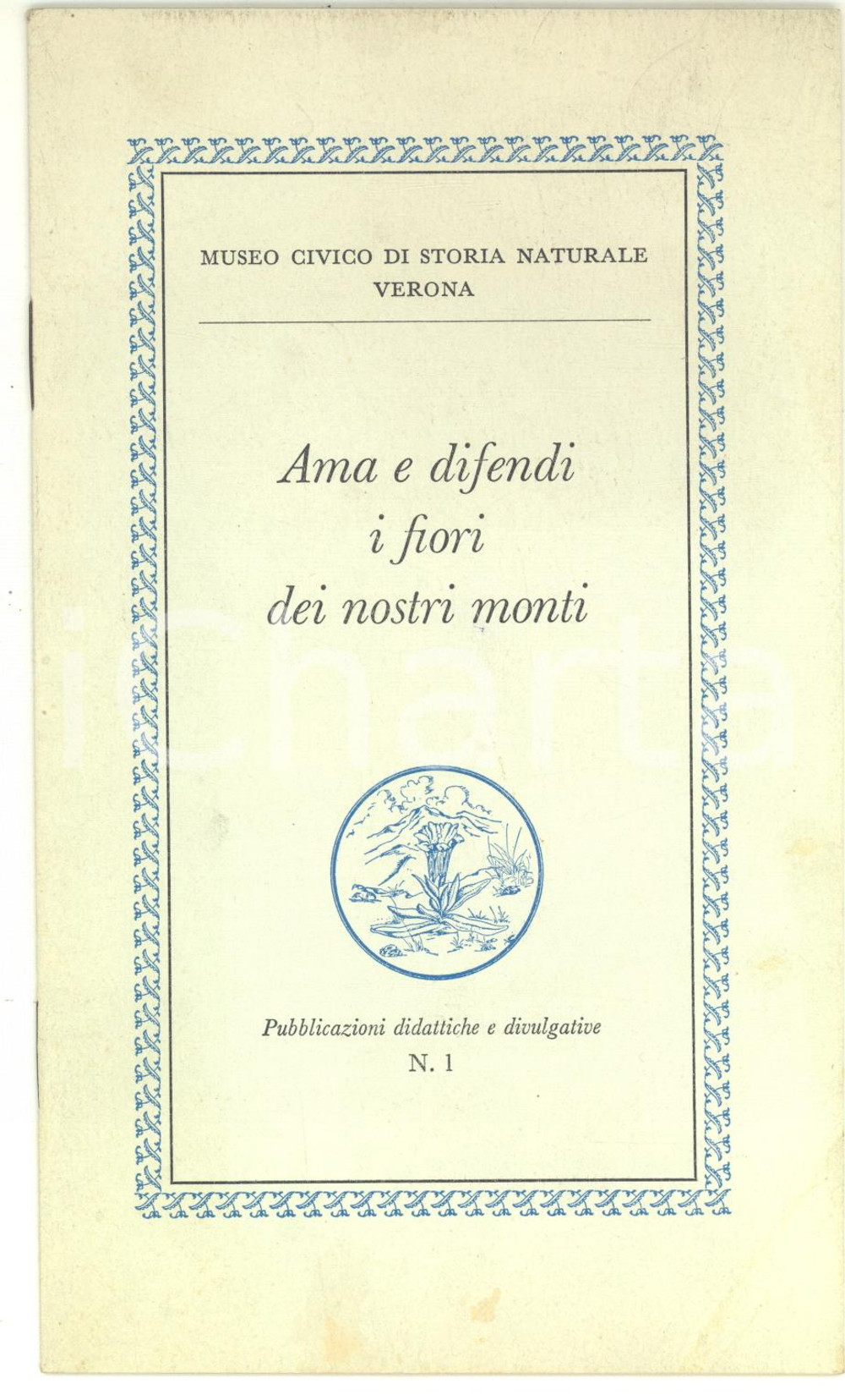 1964 VERONA Museo di Storia Naturale - Ama e difendi i fiori dei nostri monti Pubblicazione a cura del Museo Civico di Storia Naturale di Verona, illustrato b/n.Collana "Pubblicazioni didattiche e divulgative - n&deg; 1".CONDIZIONI: GPAGINE: 15    originale e autentica 1