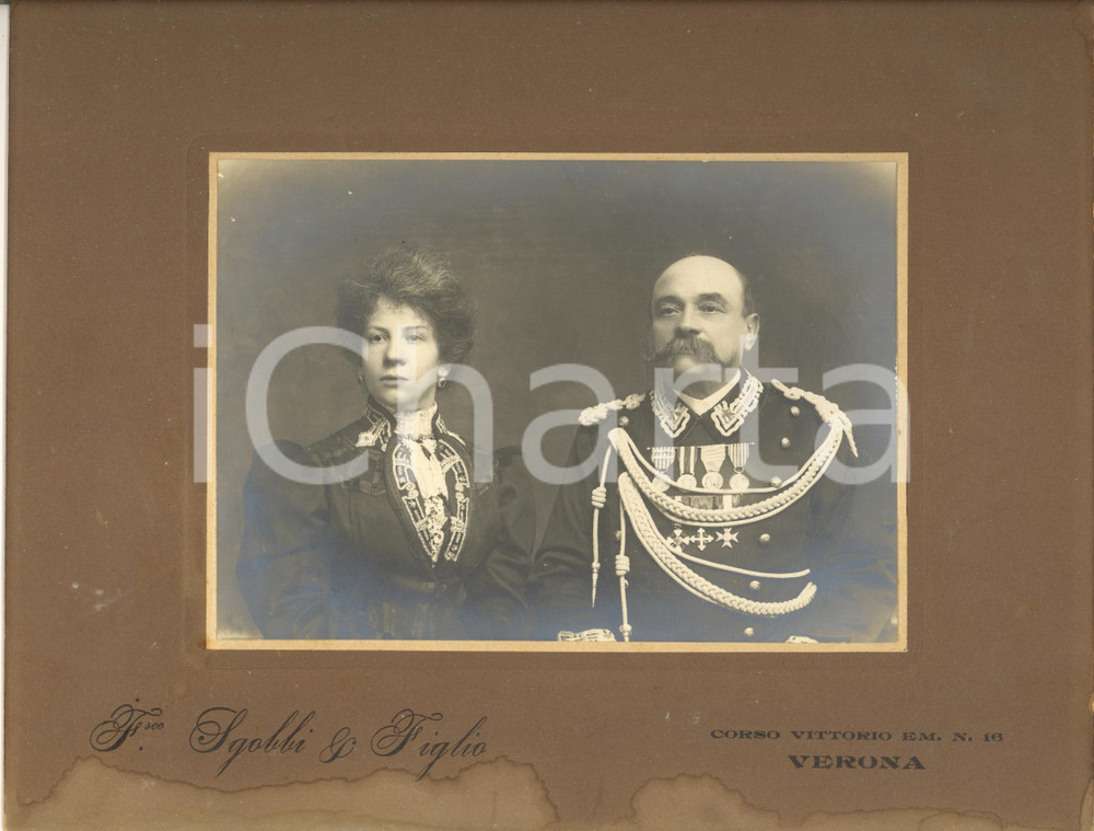 Fotografia d epoca originale 1906 VERONA Ritratto coniugi Pietro e Teresina DEGIORGIS Foto SGOBBI 28x21 cm 1
