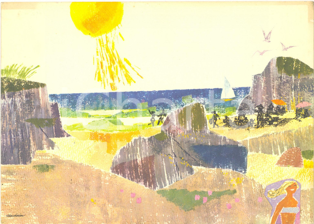 Oggetto da collezione cartaceo 1970 ca SAS Scandinavian Airlines  Menu illustrato NASHEIM Seaside Sweden 1