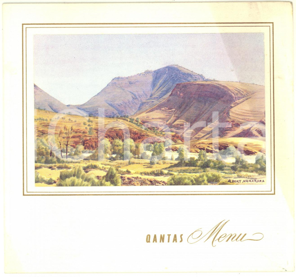 Oggetto da collezione cartaceo 1970 ca AUSTRALIA QANTAS Airlines  VINTAGE menu ill. Albert NAMATJIRA 1