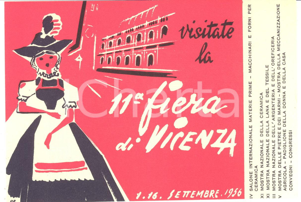 1956 XI FIERA DI VICENZA - Biglietto di ingresso illustrato