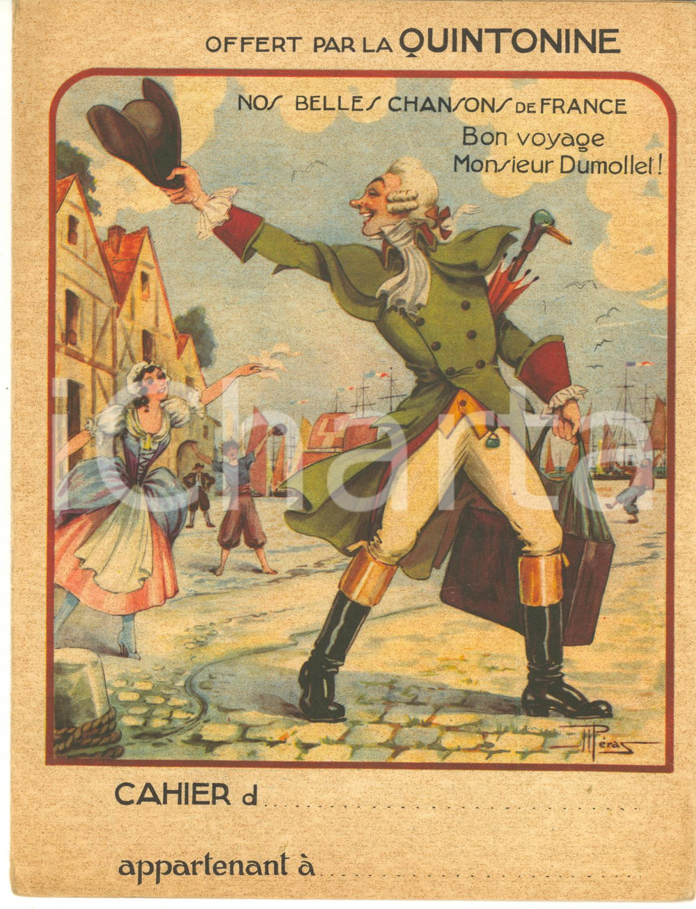 Materiale pubblicitario d’epoca 1950 ca FRANCE Bon voyage M. Dumollet  Couverture cahier QUINTONINE 1