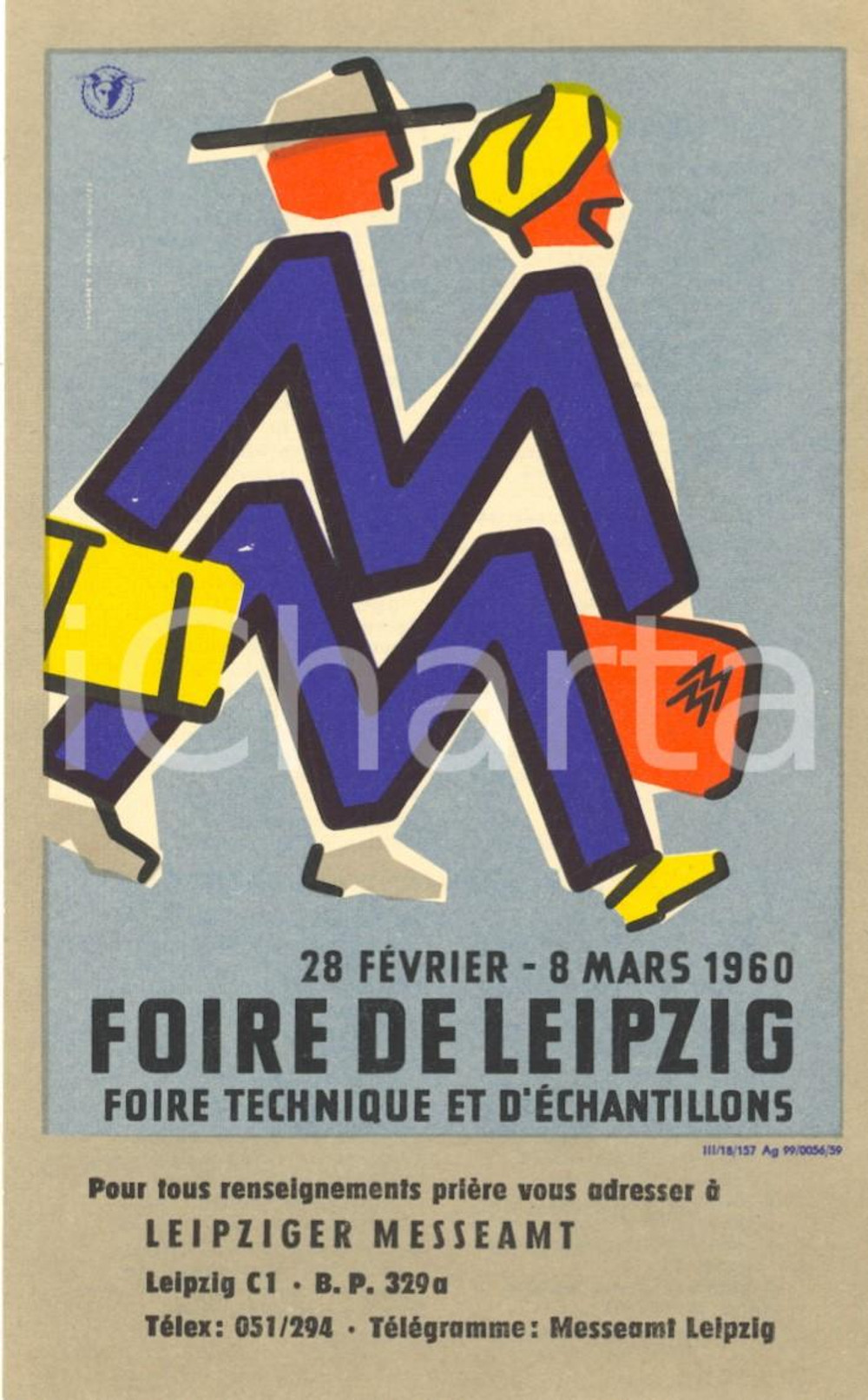 1960 FOIRE DE LEIPZIG Foire technique et d'échantillons ^Biglietto pubblicitario