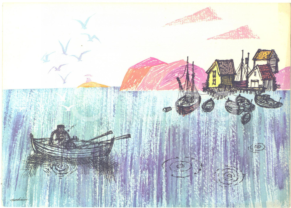 Oggetto da collezione cartaceo 1970 ca SAS Scandinavian Airlines  Menu illustrato NASHEIM Sorlandet, Norway 1