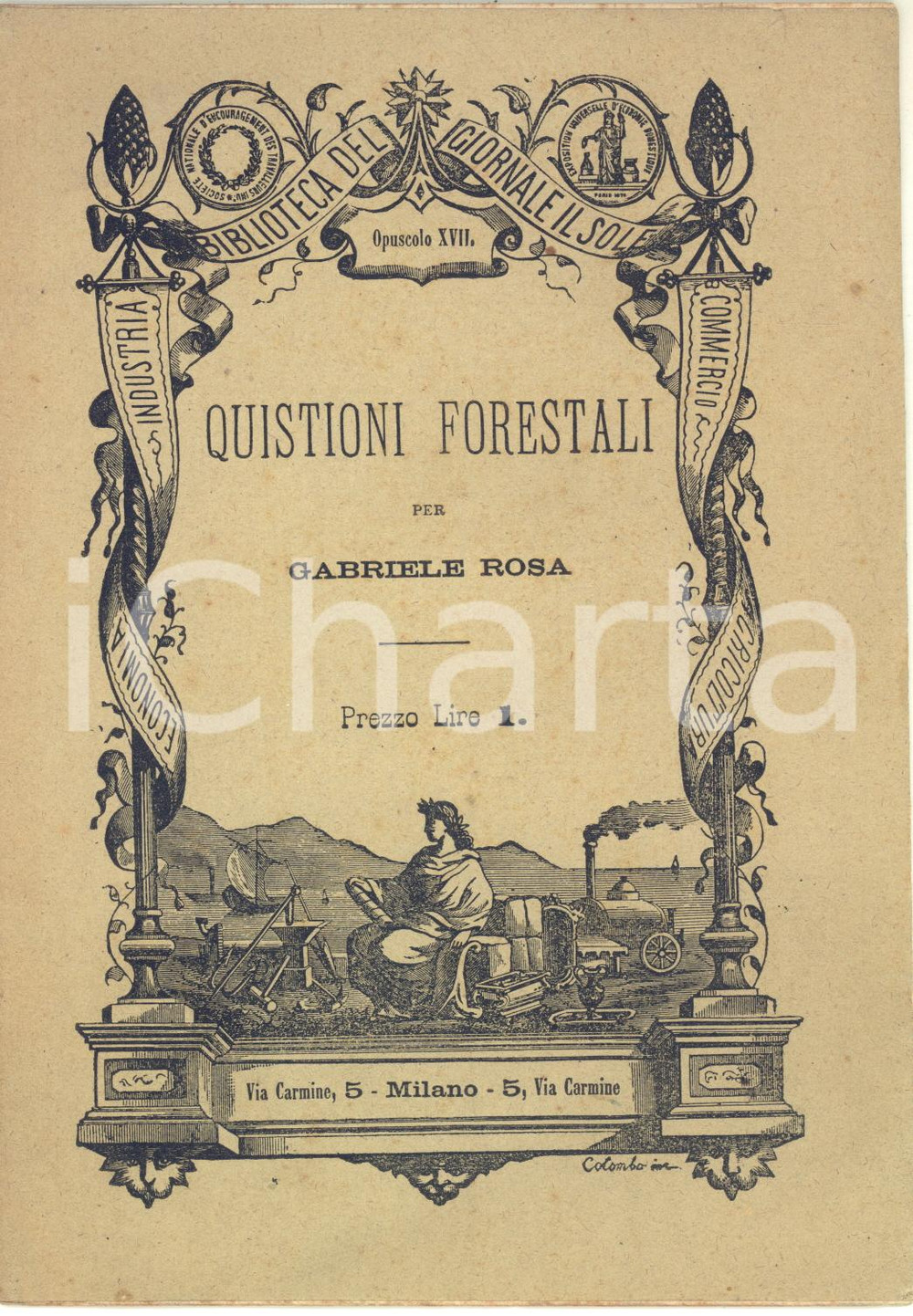 Libro, pubblicazione d epoca 1882 Gabriele ROSA Quistioni forestali  Biblioteca del giornale IL SOLE 1