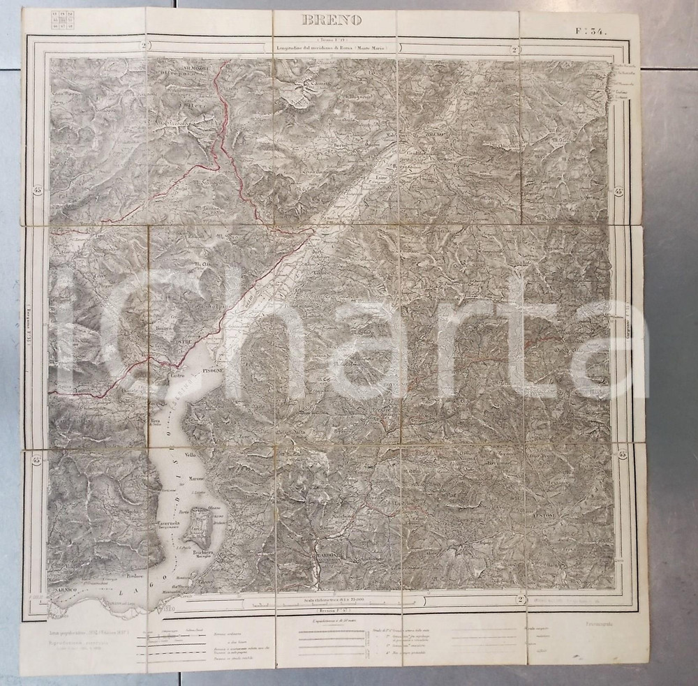 Mappa, planimetria storica 1897 Istituto Geografico Militare  BRENO BS  Mappa su tela 60x60 cm 1