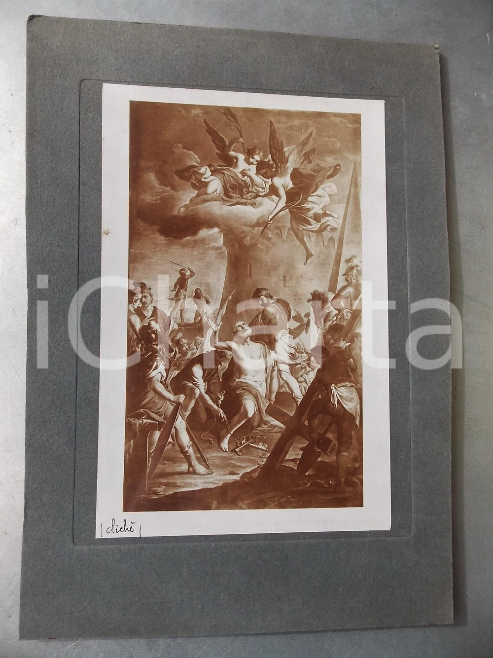 Fotografia d epoca originale 1910 ca BRESCIA Crocifissione di San Pietro  Foto clichÃ© G. GRANDONI 23x32 cm 1
