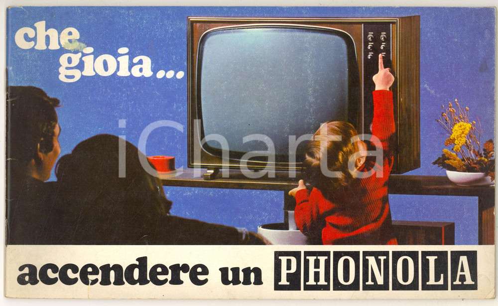 1968 MILANO FIMI - Radioricevitori e televisori PHONOLA - Catalogo ILLUSTRATO Catalogo d'epoca, illustrato a colori.CONDIZIONI: POOR (buone condizioni interne, ma lieve piegatura centrale che attraversa l'intero fascicolo; sbrecciatura al margine inferiore e residuo cartaceo in copertina)FORMATO: 23x14 cmPAGINE: 38    originale e autentica 1
