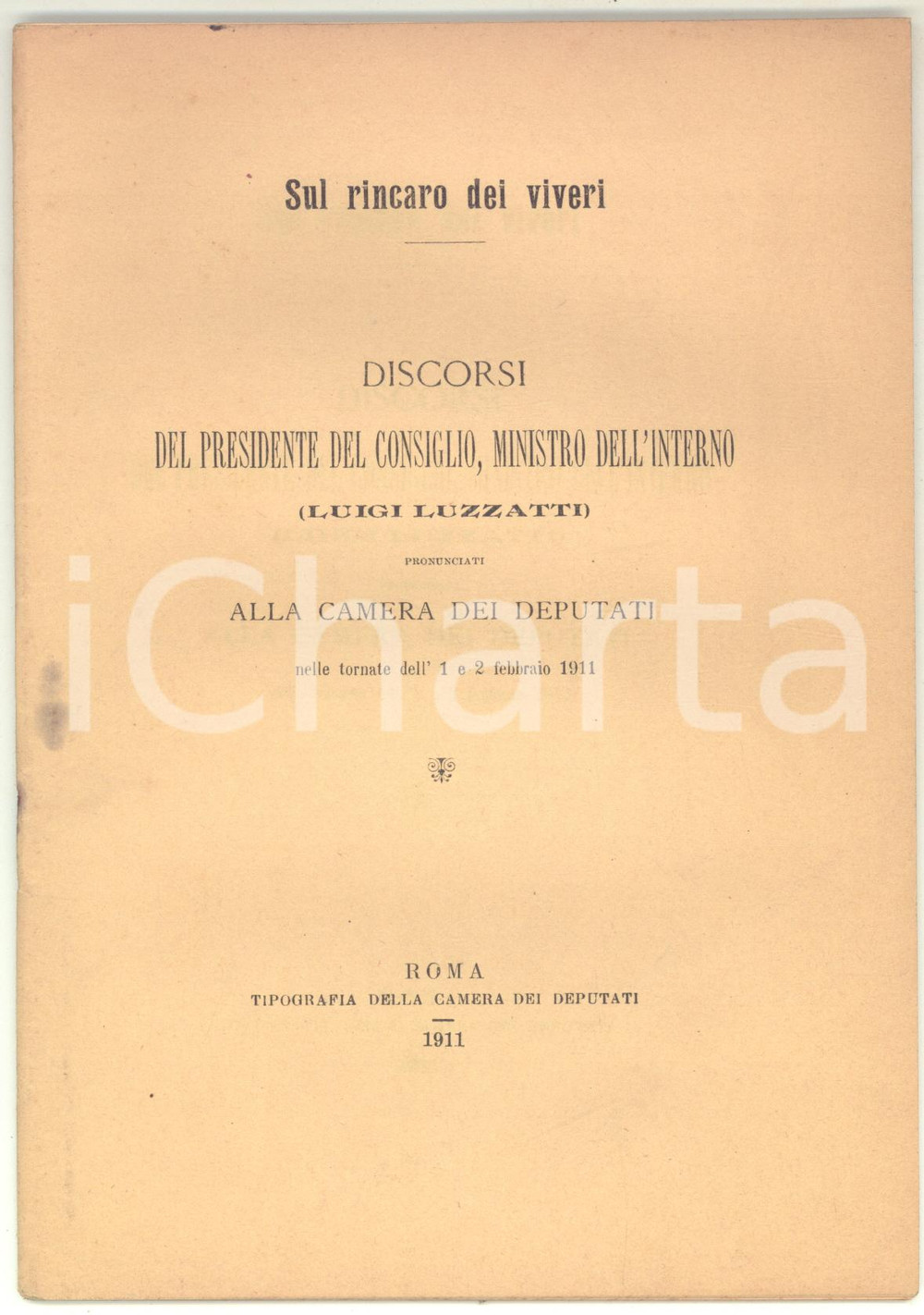 Libro, pubblicazione d epoca 1911 Luigi LUZZATTI Sul rincaro dei viveri  Discorsi alla Camera dei Deputati 1