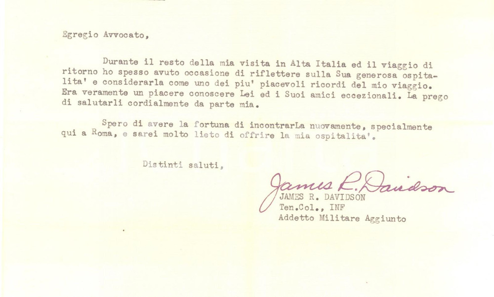 Autografo originale 1948 ROMA Foreign Service U.S.A.  Lettera James R. DAVIDSON  AUTOGRAFO 1